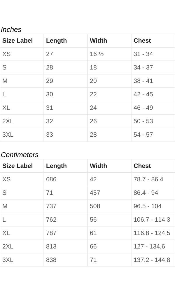 Size guide Size guide