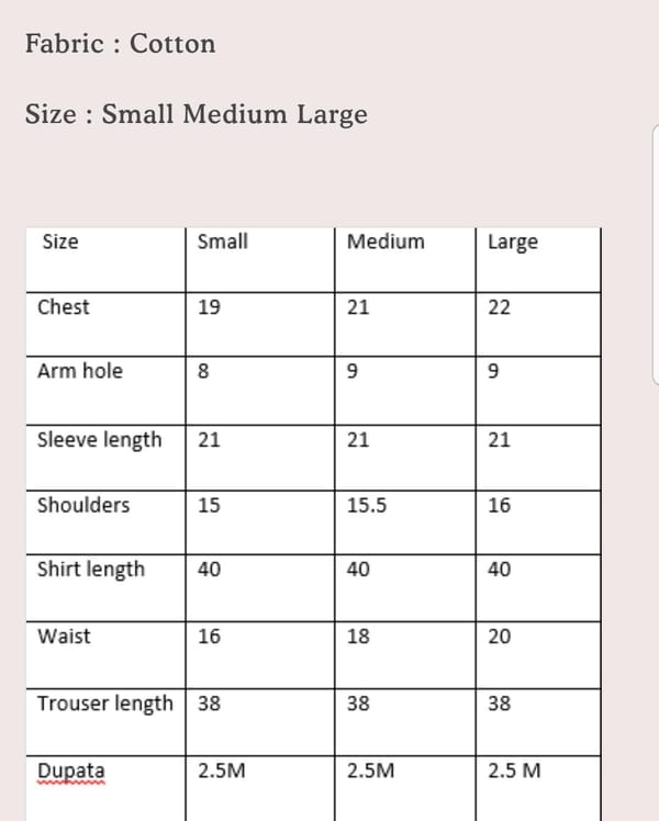 Size chart