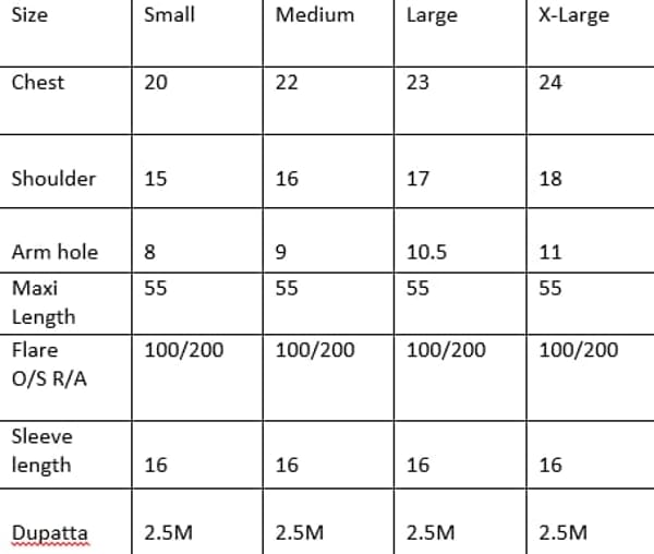Size chart