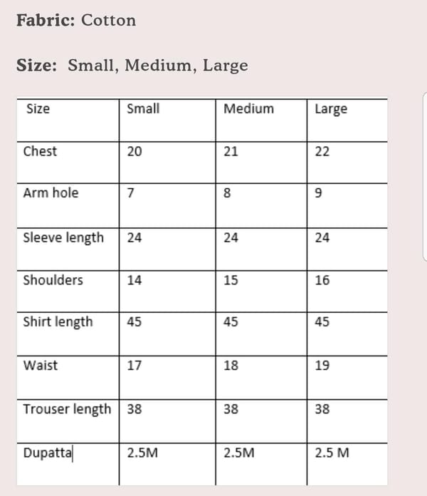Size chart