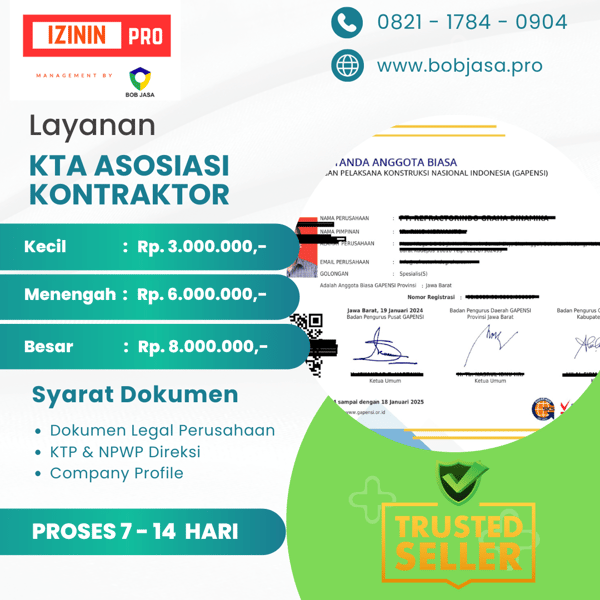 Izinin Pro By Bob Jasa Pembuatan Pendaftaran Pengurusan KTA ASOSIASI KONTRAKTOR Murah Terdekat di Indonesia