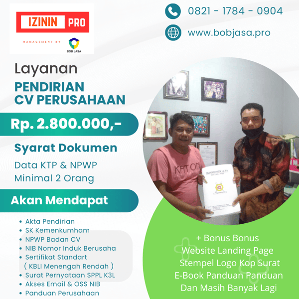 Izinin Pro By Bob Jasa Pengurusan Pendirian Pembuatan Pendaftaran Legal Izin Usaha CV Perusahaan Badan Usaha Murah Cepat Terpercaya Terdekat di Kota Kabupaten