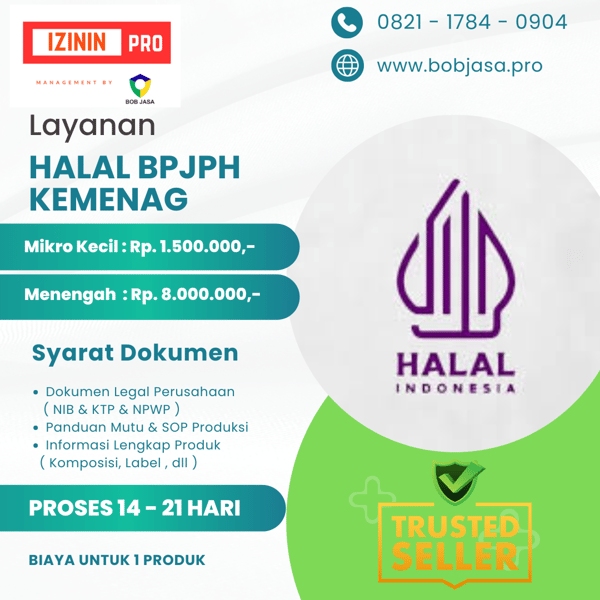 Izinin Pro By Bob Jasa Pembuatan Pengurusan Pendaftaran Izin Edar Halal Kemenag Murah Terdekat di Kota Kabupaten di Indonesia