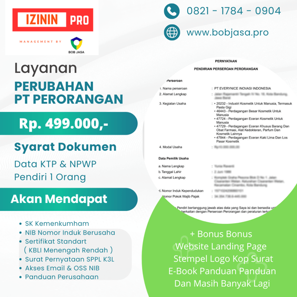 Izinin Pro by Bob Jasa Pengurusan Perubahan Direktur Alamat KBLI PT Perorangan Pribadi Murah Cepat Terdekat di Kota Kabupaten