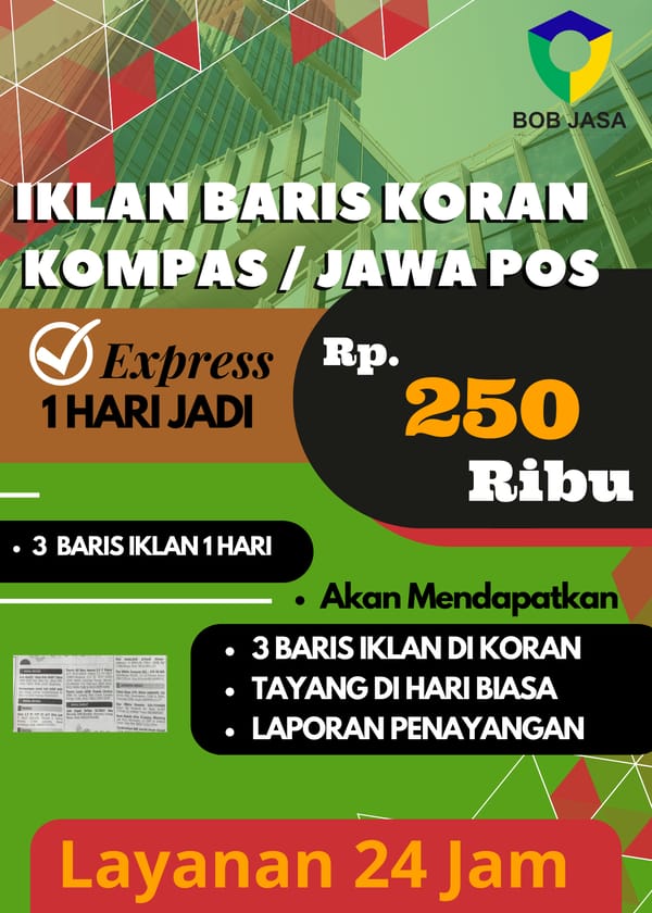 Iklanin Pro By Bob Jasa Pasang Pemasangan Iklan Baris Koran Jawa Pos Koran Kompas Murah Terdekat di Kota Kabupaten