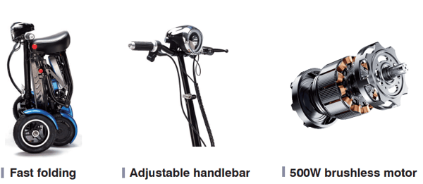 AliceCare Mobility Scooter Foldable 500W 36V 10.4Ah Lithium battery Model "White Knight Tweedledee" Trade Sutinen EU