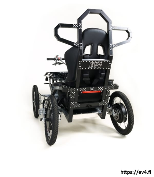 EV4 Mountain Cart Drive: 2x 1500 W motors (Direct Drive) Battery: Li-Ion 36 V, 2x 24 Ah Trade Sutinen EU EV4 Mountain Cart Drive: 2x 1500 W motors (Direct Drive) Battery: Li-Ion 36 V, 2x 24 Ah Trade Sutinen EU