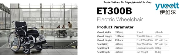 Yveelt EVR300B 250W x 2 24V 12 Ah ET300B Aluminum Alloy Wheels Mobility Electric Wheelchair Trade Sutinen EU Yveelt EVR300B 250W x 2 24V 12 Ah ET300B Aluminum Alloy Wheels Mobility Electric Wheelchair Trade Sutinen EU