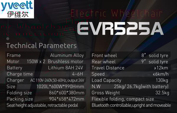 Yveelt EVR525A 150W x 2 24V 8Ah Outdoor Power Electric Wheelchair Yveelt EVR525A 150W x 2 24V 8Ah Outdoor Power Electric Wheelchair