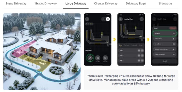 Yarbo Snow Blower 24/7 Autonomous Snow Clearing with Auto-Recharging LiFePO4 38.4 Ah Battery 36 V