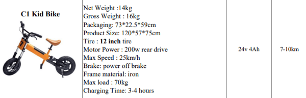 Freezway C1 Kid E-Bike 200W 24v 4Ah 12" Tire