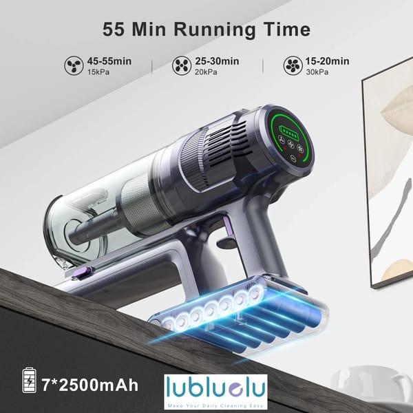 lubluelu L7 - Cordless Vacuum with 30KPa Suction, Large Dust Cup Capacity