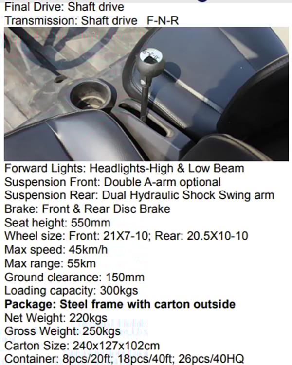 EUT1501 1500W-3000W Shaft drive Electric UTV  72V 52 Ah