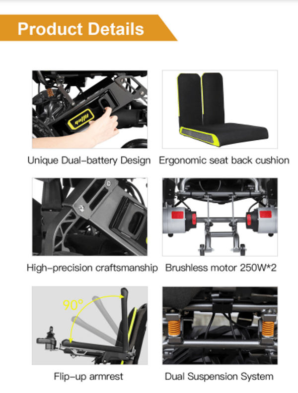 YATTLL YE-200 Lightweight Folding Wheelchair Lithium battery 24V 6Ah X 2