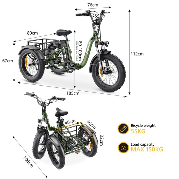 iENYRID Hidoes ET1 Foldable Eletric Tricycle 750W 48V 20AH (Removable) Trade Sutinen EU https://e-vehicle.shop