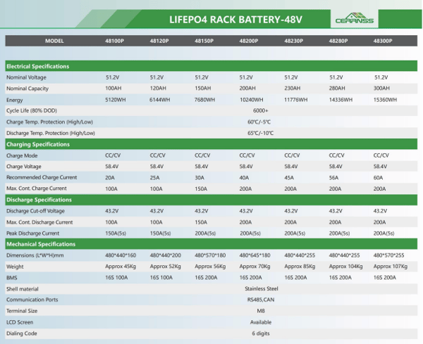 CERRNSS 51.2V 100Ah LiFePO4 Battery Rack Trade Sutinen EU