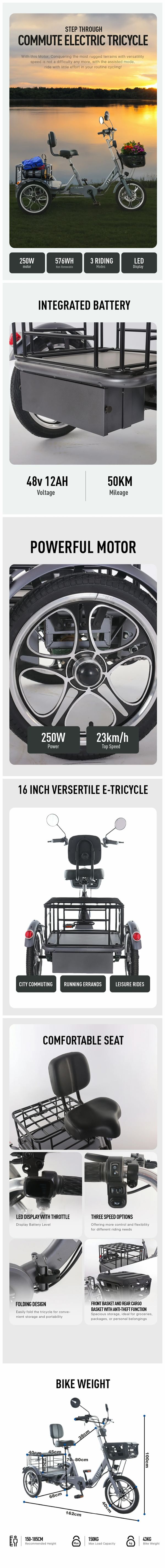 Eurobike Foldable Cargo E-Trike - 48v 12Ah 400W (250W) rear-drive, speed 23km/h Trade Sutinen EU