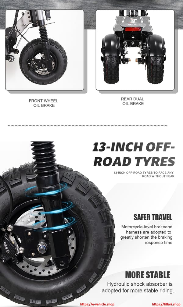 MICO MT30 Trike Kick Scooter 6000W (2x3000W) 60V 27Ah 13" Wheels Trade Sutinen EU