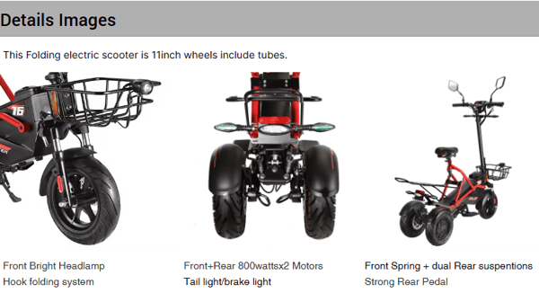 VICAN V-YF020 Folding E-Scooter 3-Wheel 2 X 800W (1600W) 48V 24Ah Lithium Battery 12" Off road tires with Tubes VICAN V-YF020 Folding E-Scooter 3-Wheel 2 X 800W (1600W) 48V 24Ah Lithium Battery 12" Off road tires with Tubes