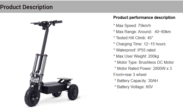 VICAN V-Y6 3 Wheel Electric Scooter 8400W (3X2800W) 60V 26AH 11" Off road tires with Tubes Trade Sutinen EU