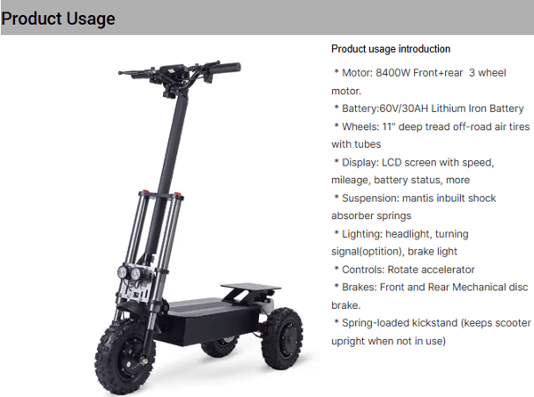 VICAN V-Y6 3 Wheel Electric Scooter 8400W (3X2800W) 60V 26AH 11" Off road tires with Tubes Trade Sutinen EU