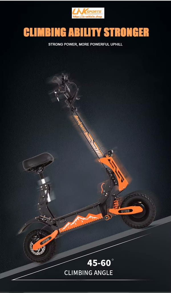 Linksports E-Scooter GT08 5600W dual motor (2800Wx2) 60V 27Ah Lithium battery, Seat , 11" Tires Trade Sutinen EU