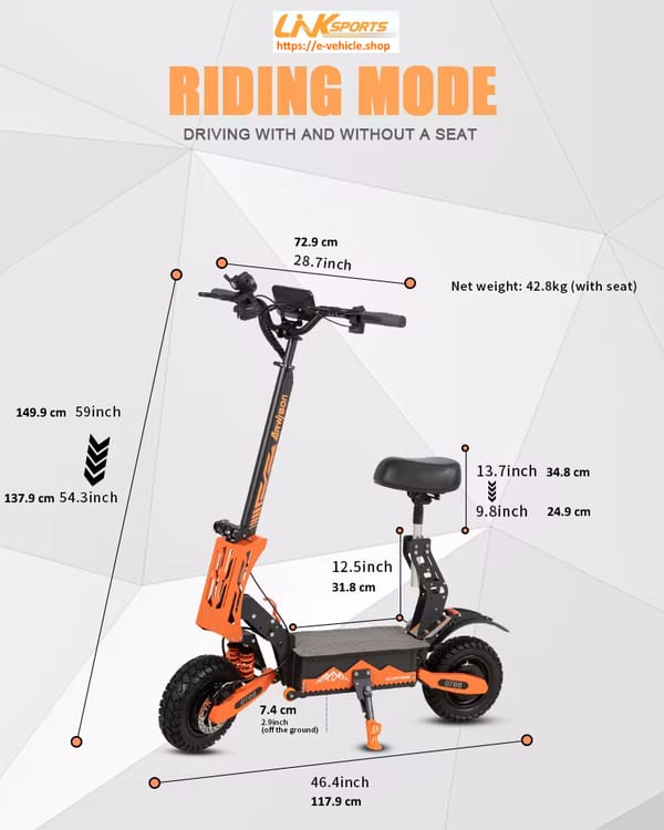 Linksports E-Scooter GT08 5600W dual motor (2800Wx2) 60V 27Ah Lithium battery, Seat , 11" Tires Trade Sutinen EU