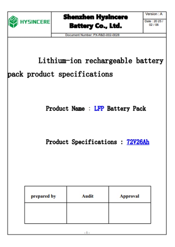 LiFePO4 Battery 72V 26Ah Hysincare Golf Carts etc. suitable Trade Sutinen EU