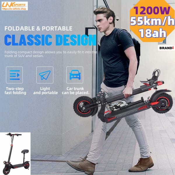 LinkSports LD-J11 1200W 48V 18Ah Electric Scooter Seat 11" off road Tires