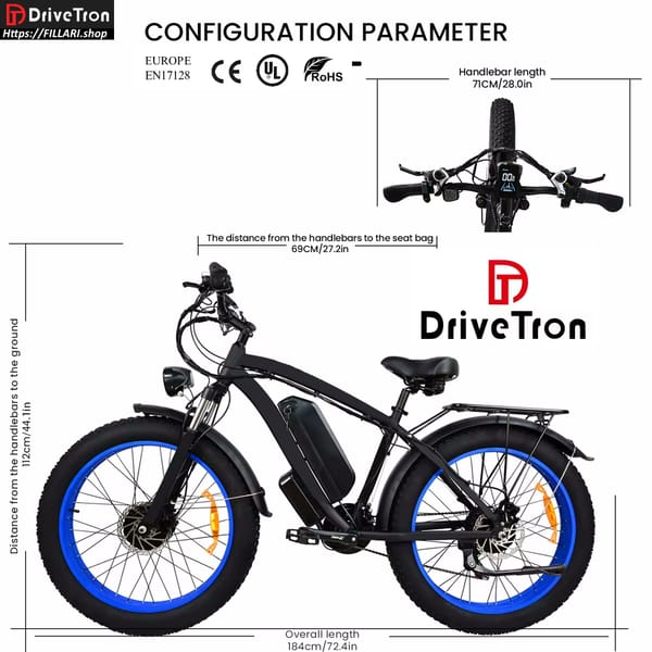 DriveTron DP-2602 Electric Bike Dual motor 2 X 1000W 48V 20Ah Lithium  26"4.0 Fat tires