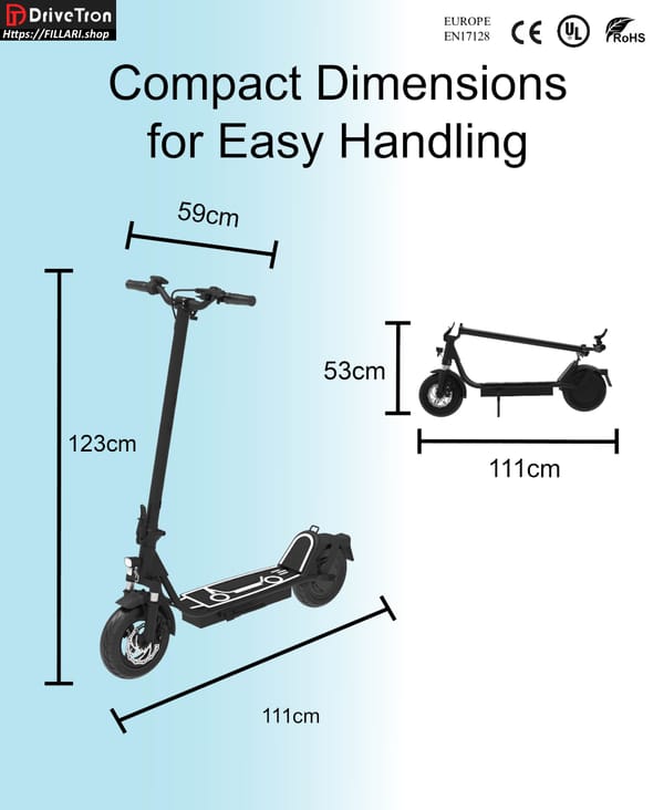 DriveTron DT01 Electric scooter 36V 13Ah 400W (800W peak) Range 40Km 10" solid wheels Trade Sutinen EU