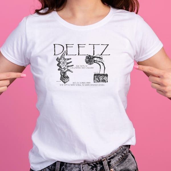 Beetlejuice T shirt hand drawn design of Deetz sculptures