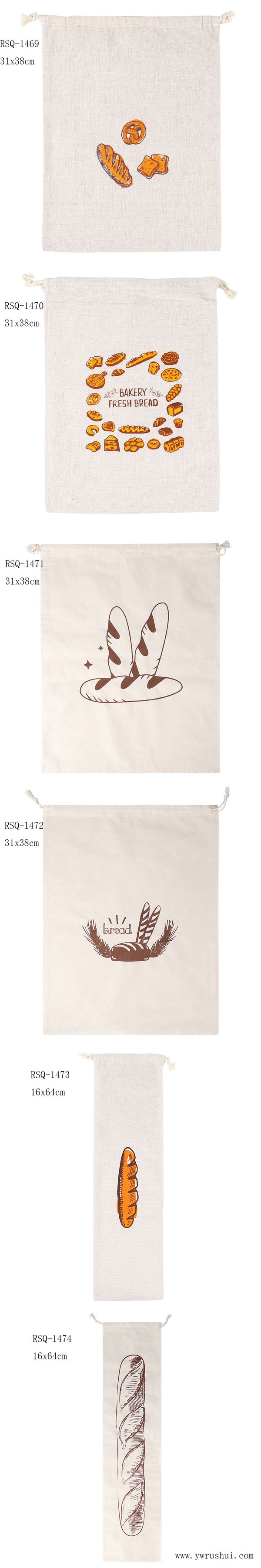 6 Design Reusable Cotton Drawstring Bread Bags Long Linen Bread Bag Natural Linen Bread Storage Bag for Wholesale