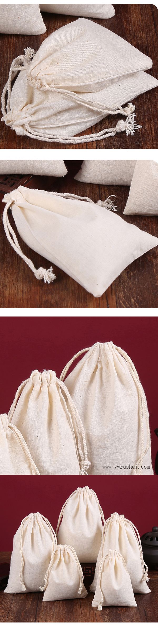 9 Sizes 100% Natural Cotton Bag with Drawstring Cotton Drawstring Pouch Different Size Cotton Muslin Drawstring Bags for Wholesale