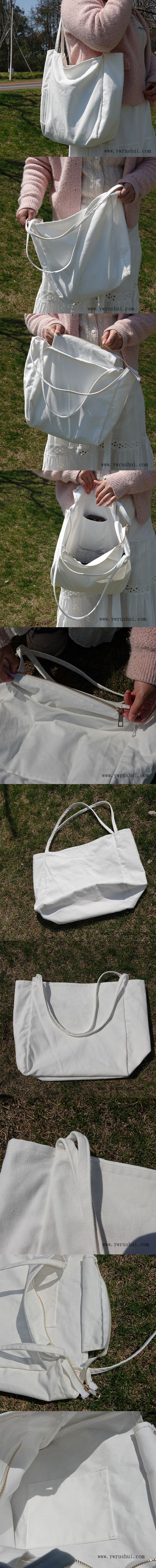 12oz White Cotton Canvas Tote Bag with Metal Gold Zip & Interior Pocket