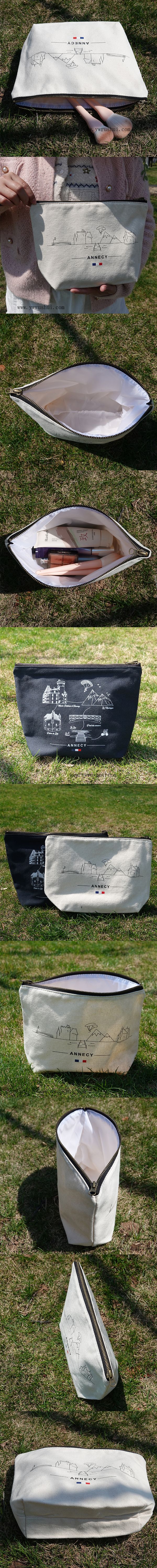 12oz Canvas Cosmetic Zipper Pouch Bags with Brass Metal Zip Closure