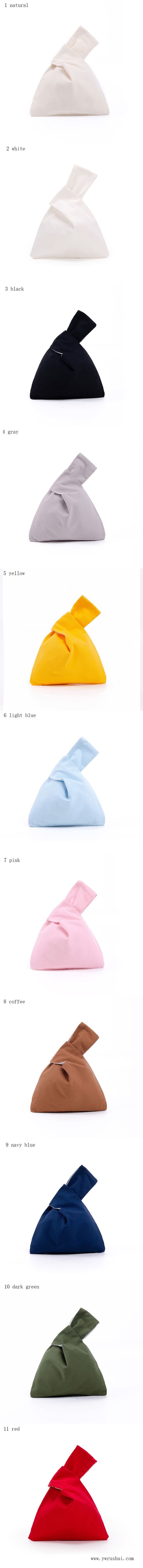 22x31cm 8oz Cotton Canvas Knot Bag with Lining Inside Cotton Japanese Stylish Wrist Bag