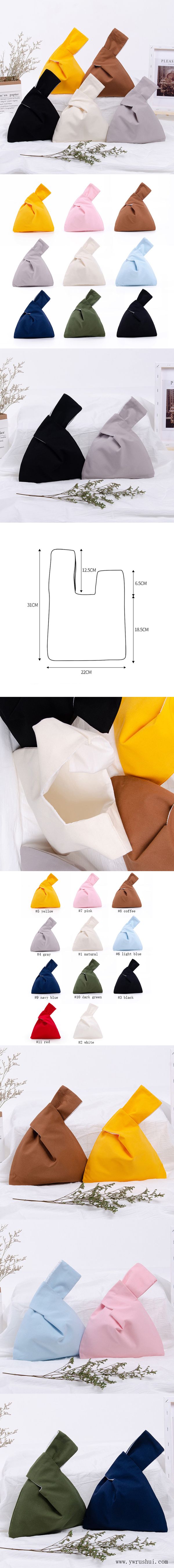 Sleeve Knot Pouch Portable Canvas Tote Purse for Women