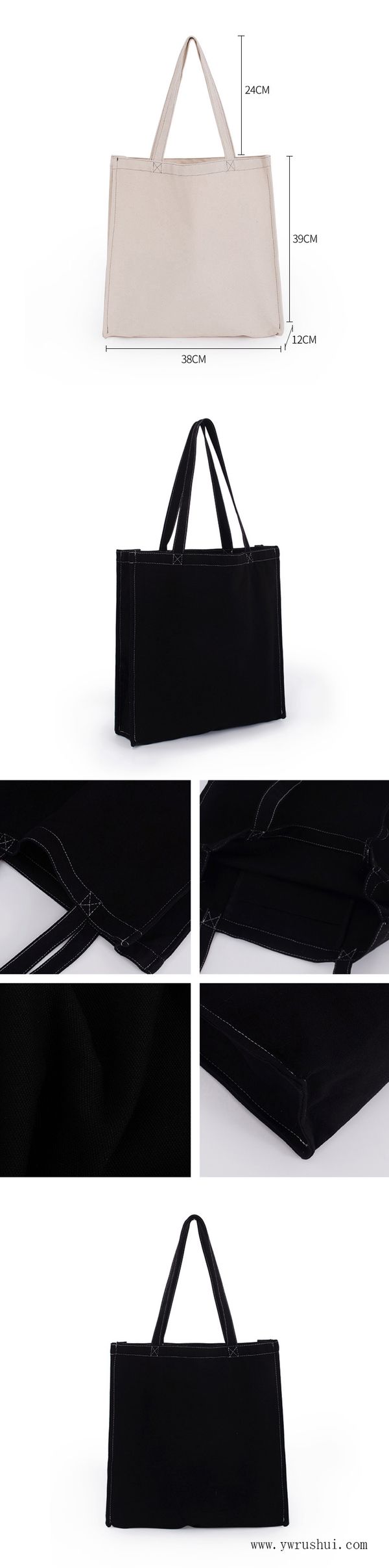 New Fashion 18oz 100 Cotton Canvas Tote Bag 38x39x12cm