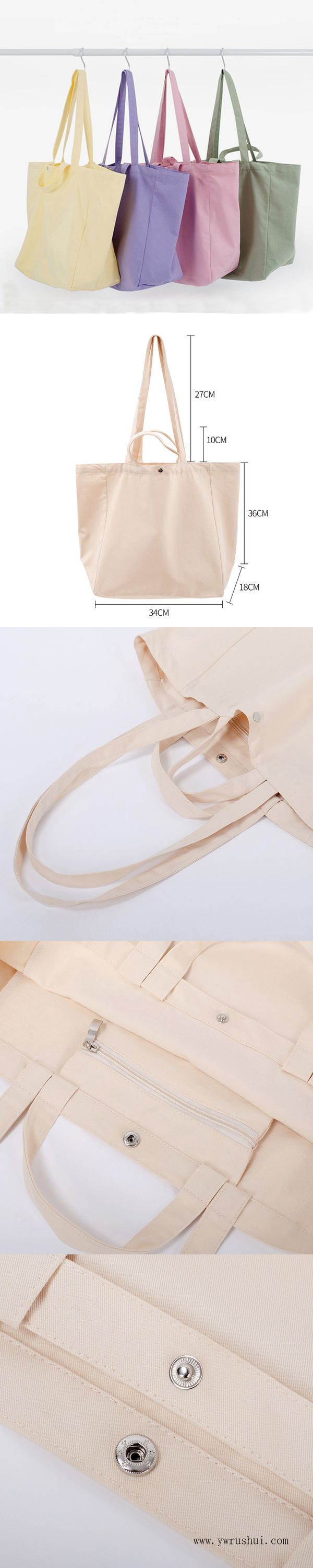 Eco Friendly Cotton Twill Tote Bag with Long & Short Handles & Button Closure