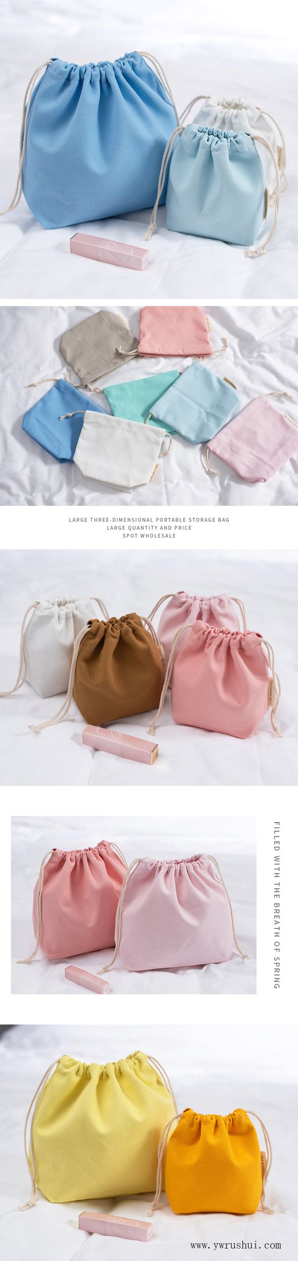 Heavy Duty 21 Colors 27x20x8.5cm Cotton Drawstring Storage Bag with Bottom Gusset & Woven Label