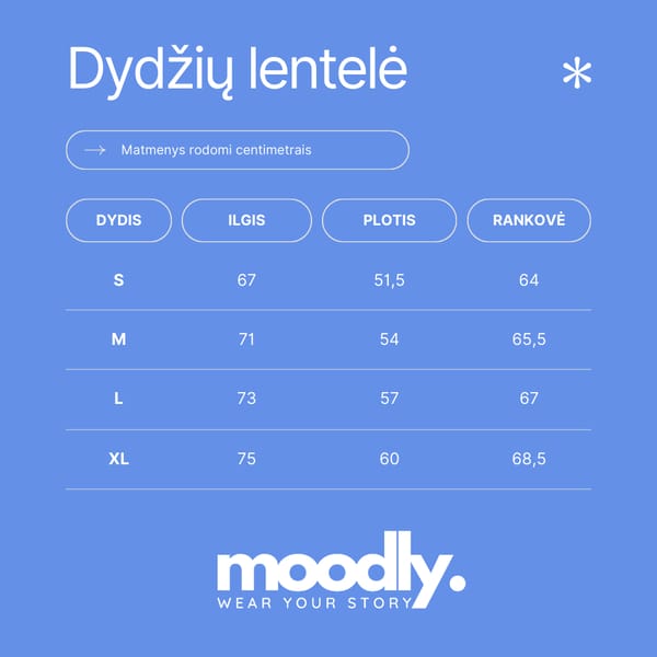 Dydžių pasirinkimo lentelė džemperiai