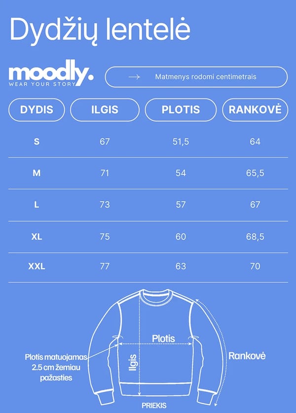 Moodly džemperių dydžio lentelė