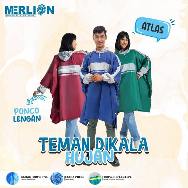 Grosir jas hujan poncho lengan Merlion Atlas