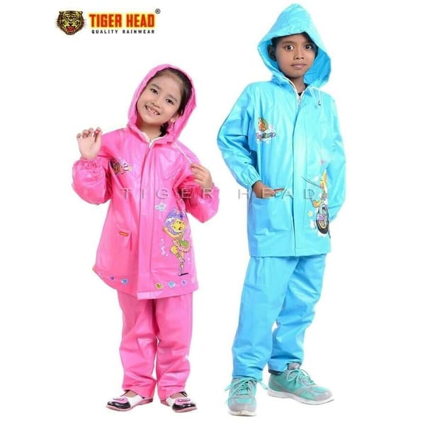 Grosir jas hujan setelan anak Tiger Head Boy Girl