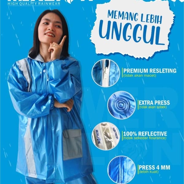 Grosir jas hujan setelan Merlion Grace Biru