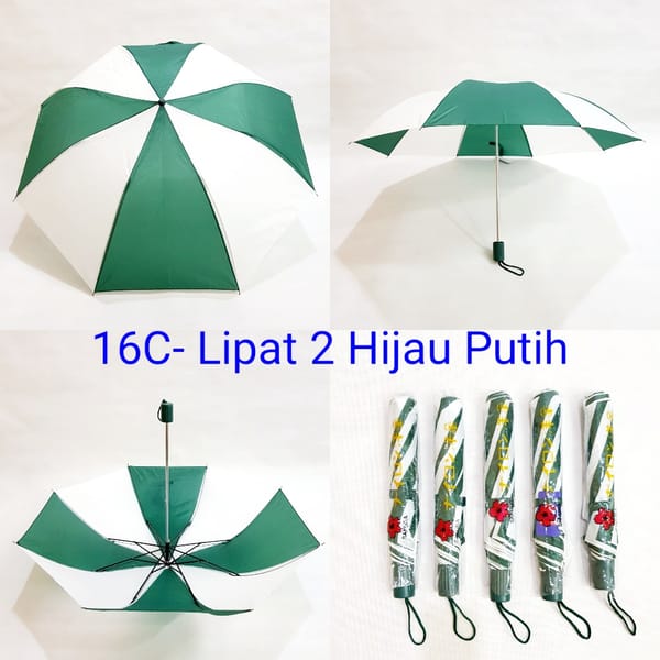 Jual payung promosi lipat 2 polos putih hijau