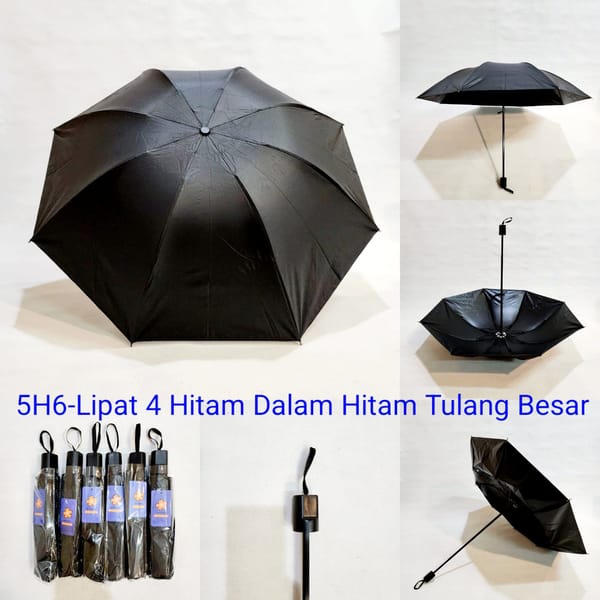 Jual payung promosi polos lipat 3 hitam lapis hitam