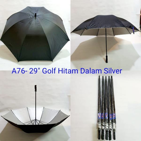 Jual payung promosi polos golf hitam lapis silver