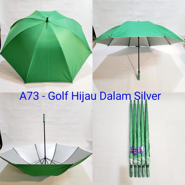 Jual payung promosi polos golf hijau lapis silver